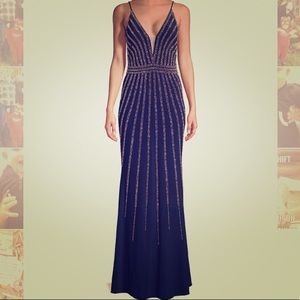 XSCAPE Rose Gold Beaded Floor Length Gown